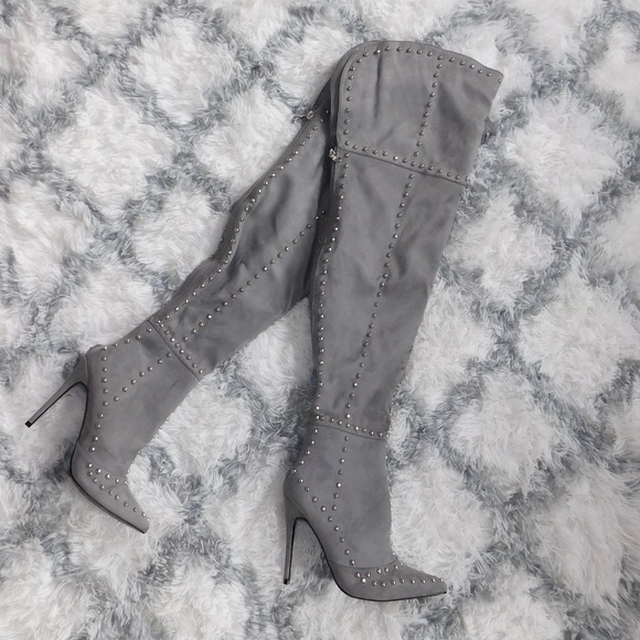 Black &Gold Studded Over the Knee Boots - Picture 6 of 6